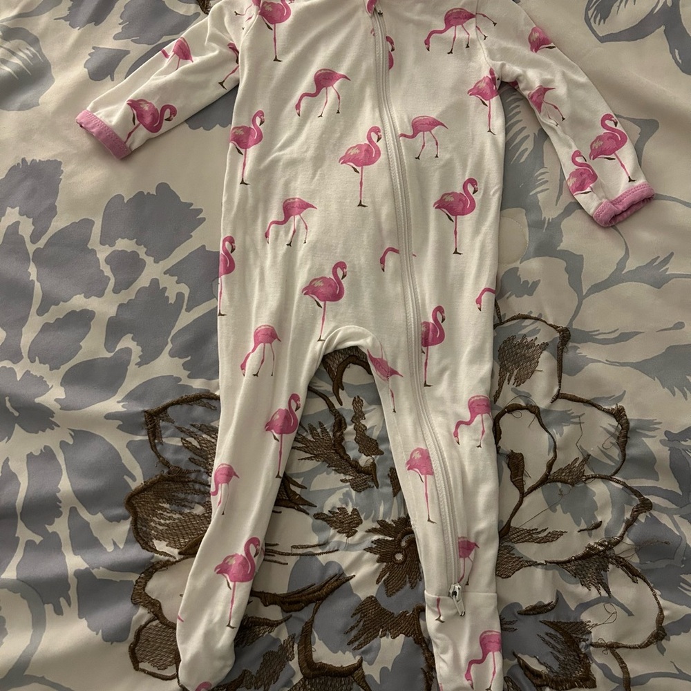 Kyte BABY Pink and White Flamingo Footies One Piece